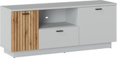 Vero F03 TV-meubel, TV-ladekast, woonkamermeubel, breedte 145,2 cm, met lade en planken. Kleur grijs/eiken