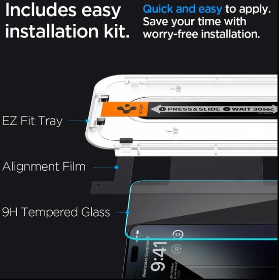 Spigen EZ Fit Screen protector geschikt voor iPhone 15 Pro Max met installatie tools - 2 Stuks