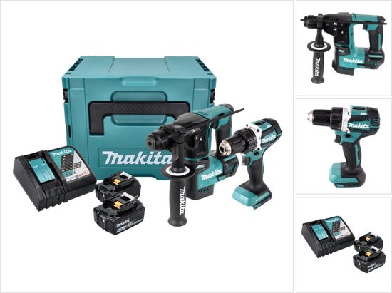 Makita DLX 2271 TJ accukit DDF 484 accuboormachine + DHR 171 accuklopboormachine + 2x 5.0 Ah accu + lader + Makpac