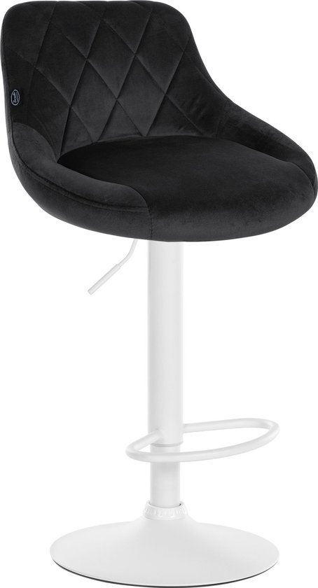 CLP Lazio Barkruk - Met rugleuning - Voetsteun - Velvet - Fluweel - zwart wit