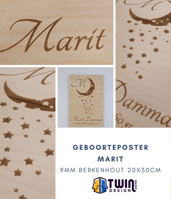 Geboorteposter - Gepersonaliseerd Kraamcadeau met Naam - Houtenposter - Babycadeaus - Baby - Geboorte Bord