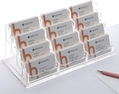 Présentoir pour cartes de visite pour bureau, 12 compartiments, 4 couches, ensemble de supports pour cartes de visite en acrylique transparent multicouche, peut contenir environ 600 cartes (12 cellules)