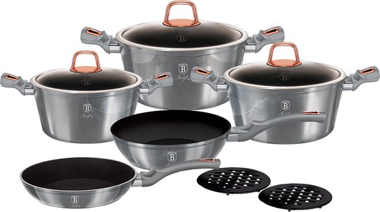 Set De 3 Tigai, Berlinger Haus, Aluminiu, Negru, Monaco Collection, Bh 7095