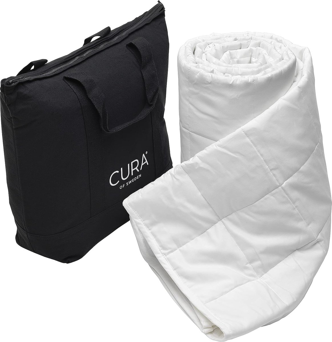 Cura of Sweden Pearl Classic Gewichtsdeken, 150 x 210 cm, 3 kg, anti-stress therapiedeken, zware deken voor een diepe slaap en een beter herstel, zwaar dekbed van 100% katoen, zwaar gewogen deken wit