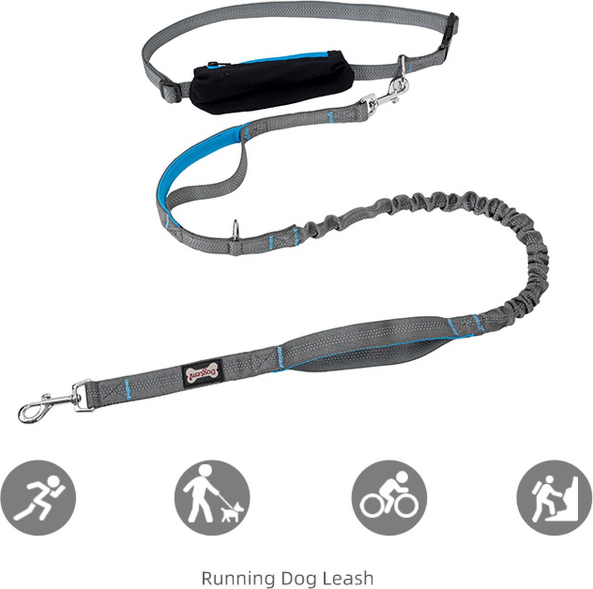 Handsfree hondenriem, Fiyade hardloophondenlijn met heupriem, verstelbare heuptas voor 2 hondenriemen voor hardlopen, veiligheidsharnas gesp, duurzame bungee-wandelriem voor middelgrote grote honden