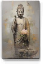 Boeddha met bloemen - Mini Laqueprint - 9,6 x 14,7 cm - Niet van echt te onderscheiden handgelakt schilderijtje op hout - Mooier dan een print op canvas. - LPS515