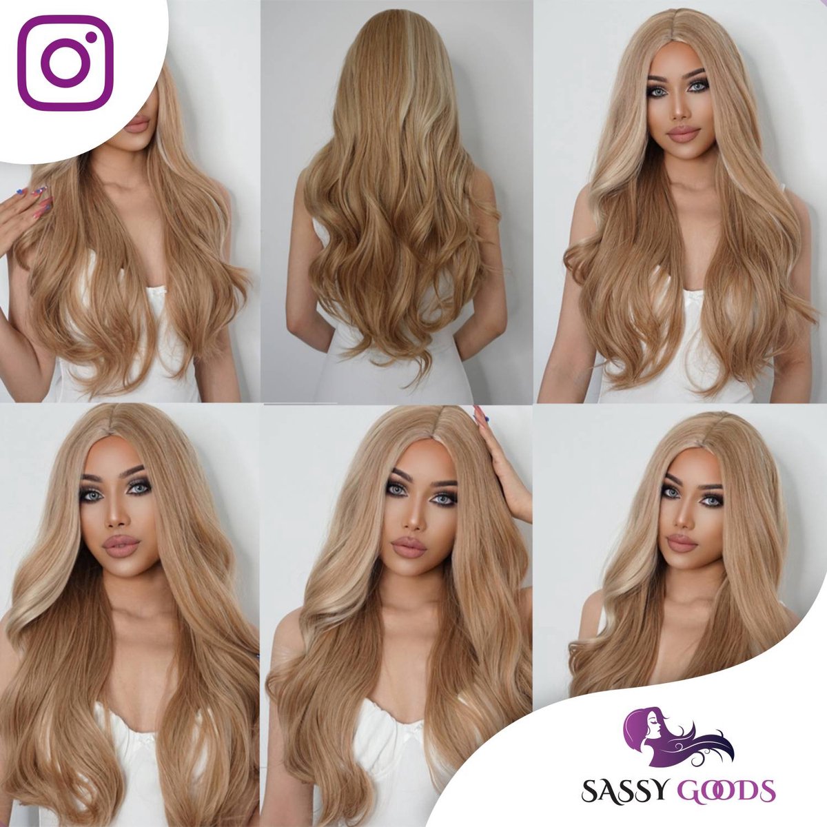 SassyGoods Blonde Pruik met Highlights- Pruiken Dames Lang Haar - Haarwerk - Haren Vrouwen - Verstelbaar - Wasbaar - Blond - 70 cm — afbeelding 9