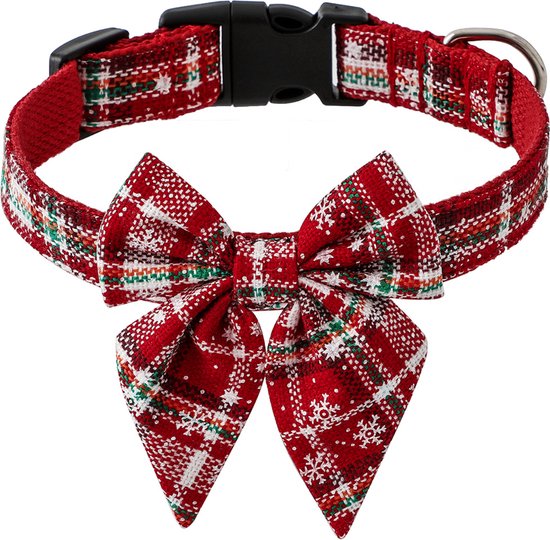 Kerst Hondenhalsband met grote strik rood/wit