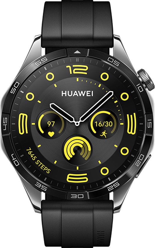 Foto: Huawei watch gt 4 46mm zwart fluoroelastomeer horlogeband verbeterd 24 7 gezondheidsbeheer tot 2 weken batterijduur compatibel met ios android