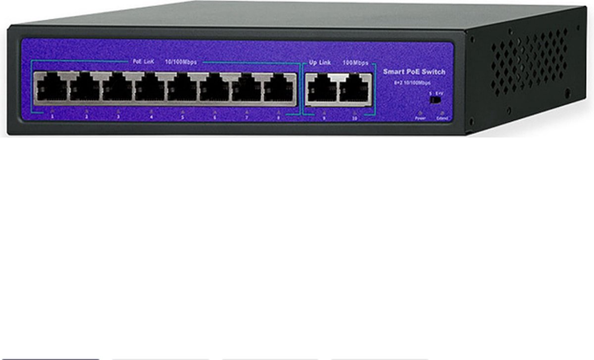 Netwerk Switch - 8 Poorten – Compatibel Met Meerdere Camera Resoluties – 250 Meter Bereik – 10/100Mbps