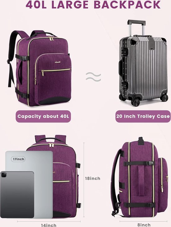 Sac à dos de voyage, bagage à main, avion, 40 litres, valise, sac à dos,  grand sac de... | bol