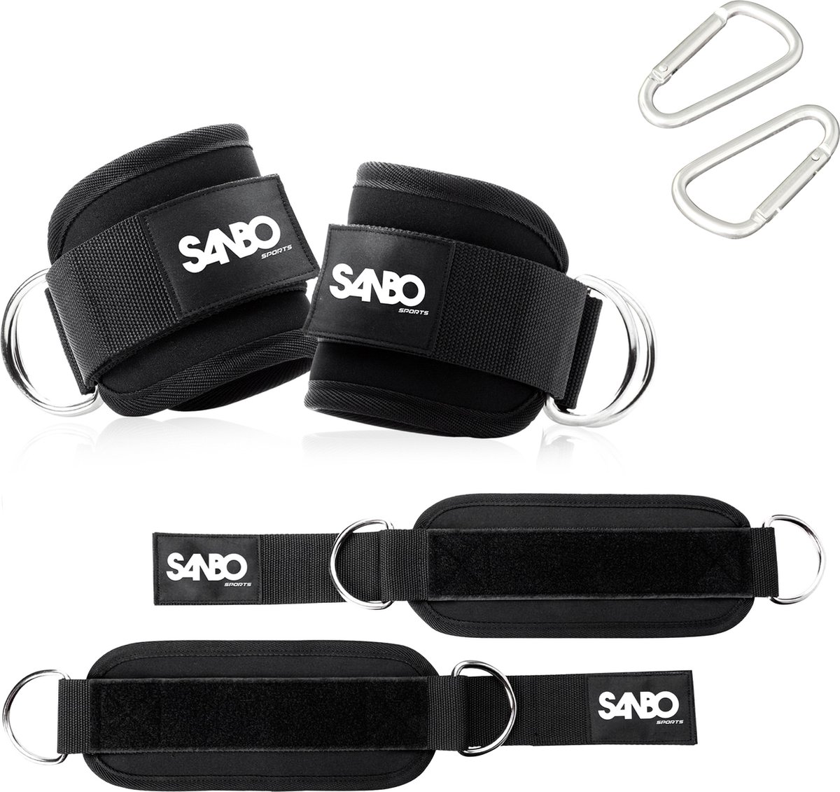 Sanbo Ankle Straps - Incl. 2 Karabijnhaken - Ankle Cuff Strap - Sport Kickback - Enkelband Fitness - Zwart - Sanbo