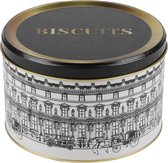 Urban Living koektrommel/voorraadblik Biscuits - Versailles - metaal - wit/zwart - 17 x 11 cm