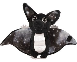 Suki Gifts Pluche knuffeldier vleermuis - zwart/wit - 17 cm - speelgoed