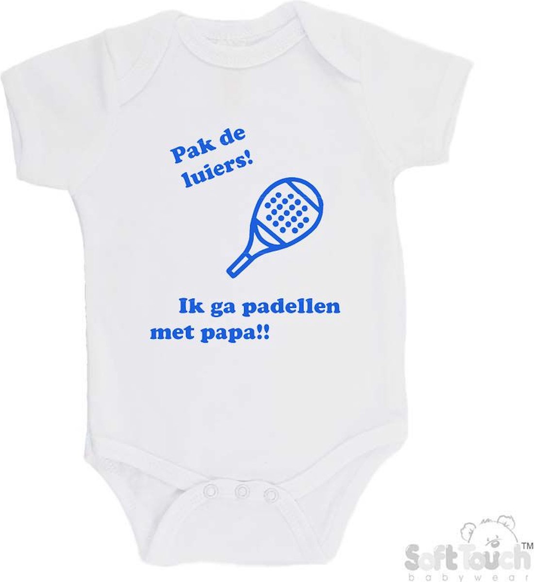 100% katoenen Romper "Pak de luiers! Ik ga padellen met papa!!" Padel Jongens Katoen Wit/blauw Maat 56/62