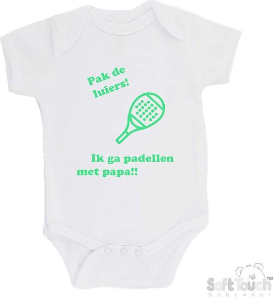 Body 100 % coton « Obtenez les couches ! Je vais jouer au padel avec papa !!" Padel Unisexe Katoen Wit/menthe Taille 68