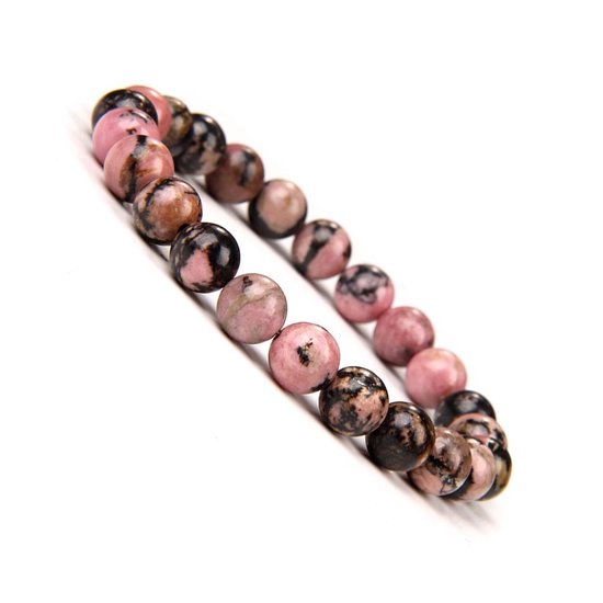 Bixorp Gems Matrix Rhodonite Gemstone Bracelet - Bracelets de perles de pierres précieuses polies - 22 cm
