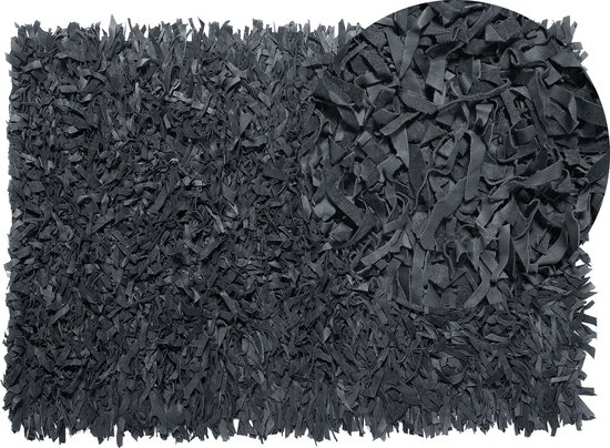 MUT - Shaggy vloerkleed - Zwart - 140 x 200 cm - Leer