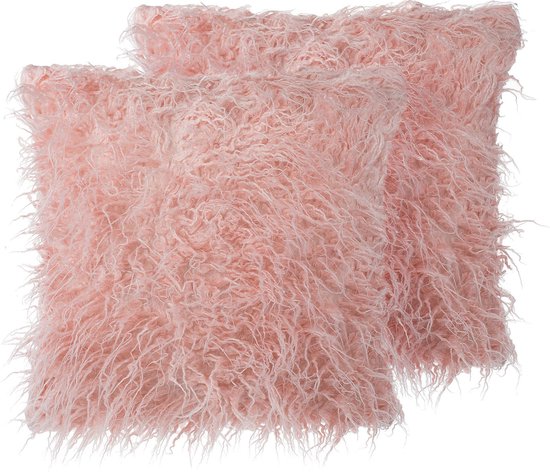 Beliani DAISY - Coussin déco - Rose - Polyester