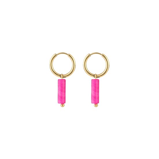 Michelle Bijou, oorbellen, goud, stainless steel, roze hanger
