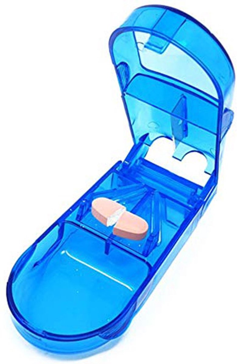 Goedkoopste Pillensnijder I Pil Snijder I Pillendoosje I Pil Bewaardoosje I Medicijn Doosje I Blauw I 2 Stuks