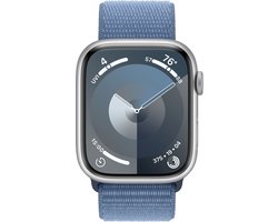 Apple Watch Series 9 - 45mm - Case with Winter Blue Sport Loop - Zilver Aluminium
