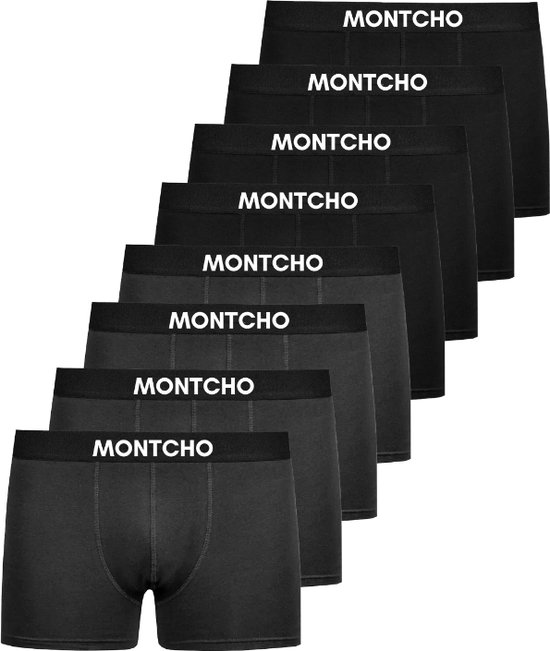 MONTCHO - Essence Series - Boxershort Heren - Onderbroeken heren - Boxershorts - Heren ondergoed - 8 Pack (4 Zwart - 4 Antraciet) - Heren - Maat S