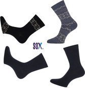 SOX superzachte warme fijne Noorse wollen sokken met Blauwe dessin Mix en effen 4 PACK 37/42