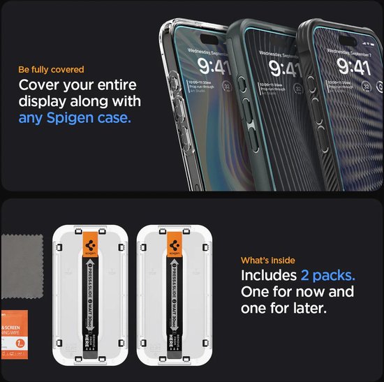 Spigen EZ Fit Screen protector geschikt voor iPhone 15 Pro Max met installatie tools - 2 Stuks