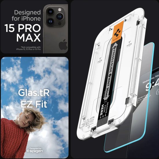 Spigen EZ Fit Screen protector geschikt voor iPhone 15 Pro Max met installatie tools - 2 Stuks