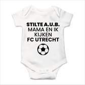 Soft Touch Rompertje met Tekst - Stilte AUB, Mama en ik kijken FC Utrecht - Zwart | Baby rompertje met leuke tekst | | kraamcadeau | 0 tot 3 maanden | GRATIS verzending