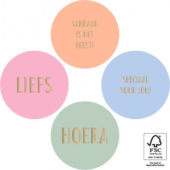 Foto: Verjaardag sluitsticker sluitzegel 4 assorti pastel liefs hoera vandaag is feest speciaal voor jou stickers envelop sticker geboorte kaart cadeau cadeauzak hop traktatie babyshower dh collection
