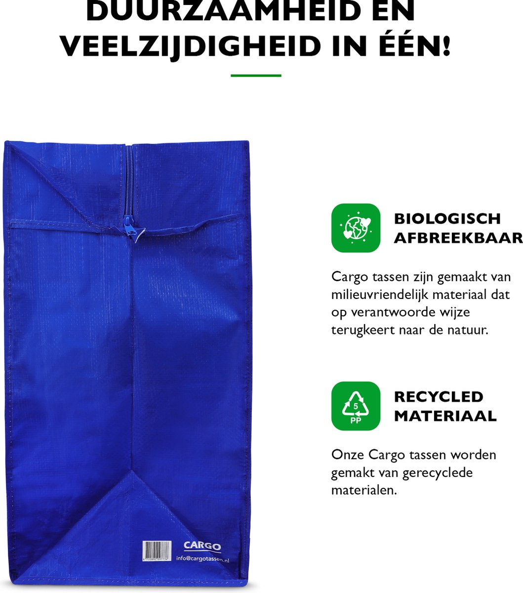 Stevige CARGO BigShopper - Verhuistas - Transporttas - Boodschappentas - Reistas - met Rits - L (70 x 55 x 30cm) – Inhoud 115 L