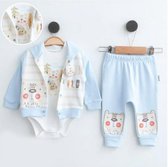 Baby Jongens / 3 pce Kledingset - babykleertje - babykleding - Bear - Lichtblauw - Maat: 62 - Love nature