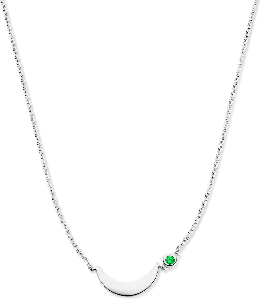 Violet Hamden Luna 925 Sterling Zilveren Ketting met Maan en Groene Zirkonia Steentje VH340037