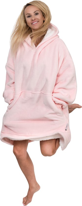 Smileify® Hoodie Deken Pro Max - Extra Lang & Dik - Snuggie - Fleece Deken met Mouwen - Plaid - Blanket - Licht Roze - Smileify