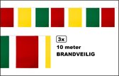 3x Vlaggenlijn rechthoek rood/groen/geel 10 meter PVC - BRANDVEILIG - Mega vlaggenlijn Carnaval thema feest festival evenement verjaardag