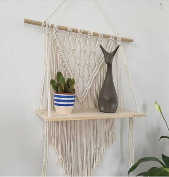 Vilta Life - Étagère en macramé - Décoration murale en macramé - Étagère murale en macramé - Pot de fleurs en macramé - Décoration murale décorative - Support pour plantes en macramé - 50 x 70 cm