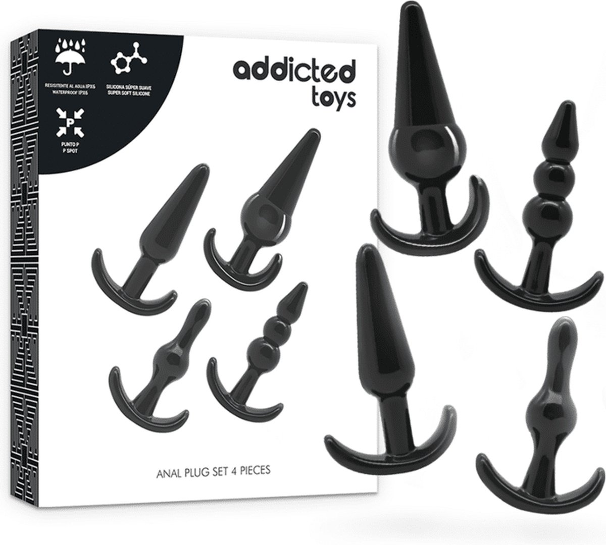 Addicted Toys - Buttplug - Set van 4 stuks - Zwart | Sex Toy Set | Sex Toy for Woman | Sex Toy for Man | Anal Plug Set | Sex Toy for Couples
