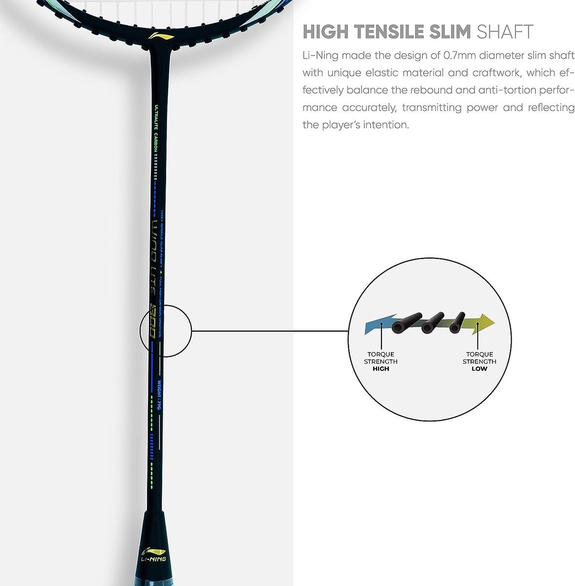 Li-Ning Wind Lite 800 Carbon Fiber Strung Badminton Racket met gratis ...