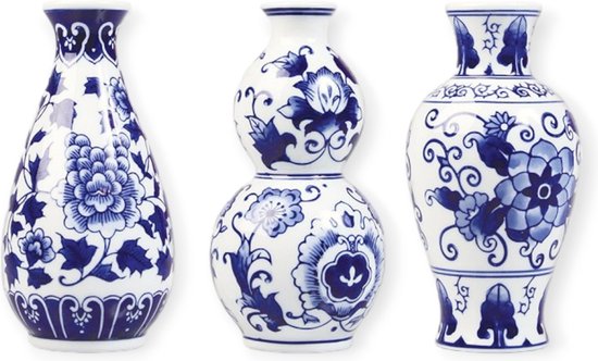 Vaasjes klein &klevering - Delfts blauw vaas - vazen set van 3 - keramiek vaas