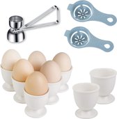Eierdopjes, kunststof eierdopjes, 8 stuks, roestvrij staal, dooierscheider, roestvrij staal, aan beide zijden, 2 maten, voor rauwe, zacht/hardgekookte eieren, keukenei, 11-delige set