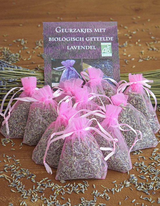 Bonheur de Provence - Geurzakjes lavendel - biologische lavendel uit de Provence - 10 roze zakjes - 6 gram per zakje