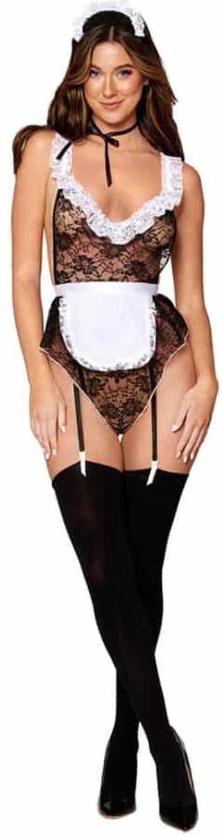 Goedkoopste Dreamgirl (All) Garter Teddy, Maid Hat and Ribbon Necklace - One Size black O/S