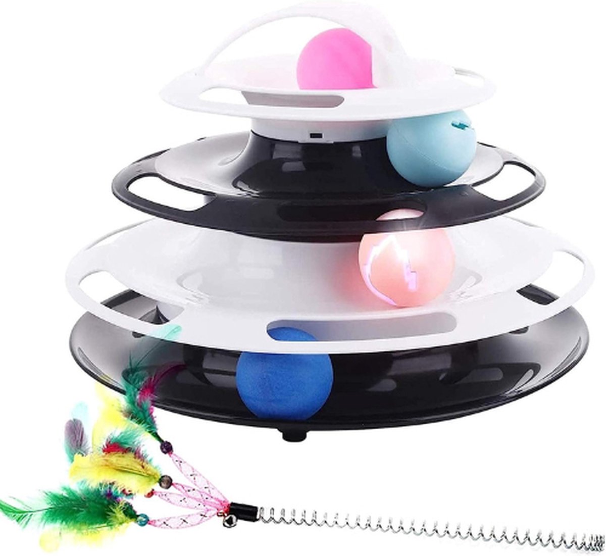 Ototon 4-in-1 voederdispenser voor katten, speelgoed voor katten, met dubbele bal, voor katten, training met levensmiddelen, groen