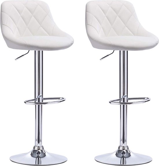 Tabouret de bar design Gracelyn - Avec dossier - Robuste - Chaise de bar ergonomique - Hauteur d'assise 60 - 82cm - Wit - Set de 2 - Cuisine et bar - Hauteur réglable