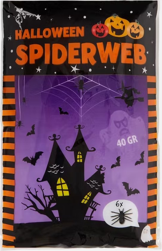 Halloween | Spinnenweb | Inclusief 6 spinnen | 40 gram - Spiderweb