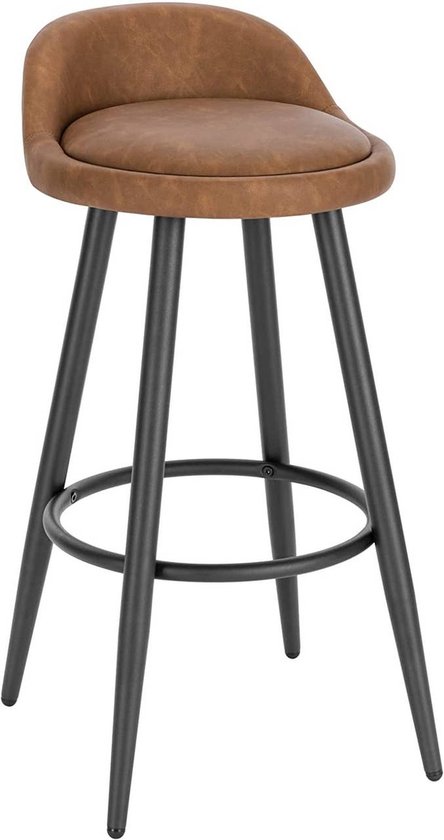 Tabouret de bar en cuir Perchu - Chaises de bar ergonomiques - Set de 1 - Marron - Avec petit dossier - Pour Cuisine & bar - Hauteur d'assise 69cm
