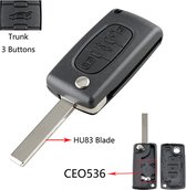 Citroen - klapsleutel behuizing - 3 knoppen - middelste knop achterklep bediening - HU83 sleutelbaard met zijgroef - CE0536 met batterijhouder in de achterdeksel
