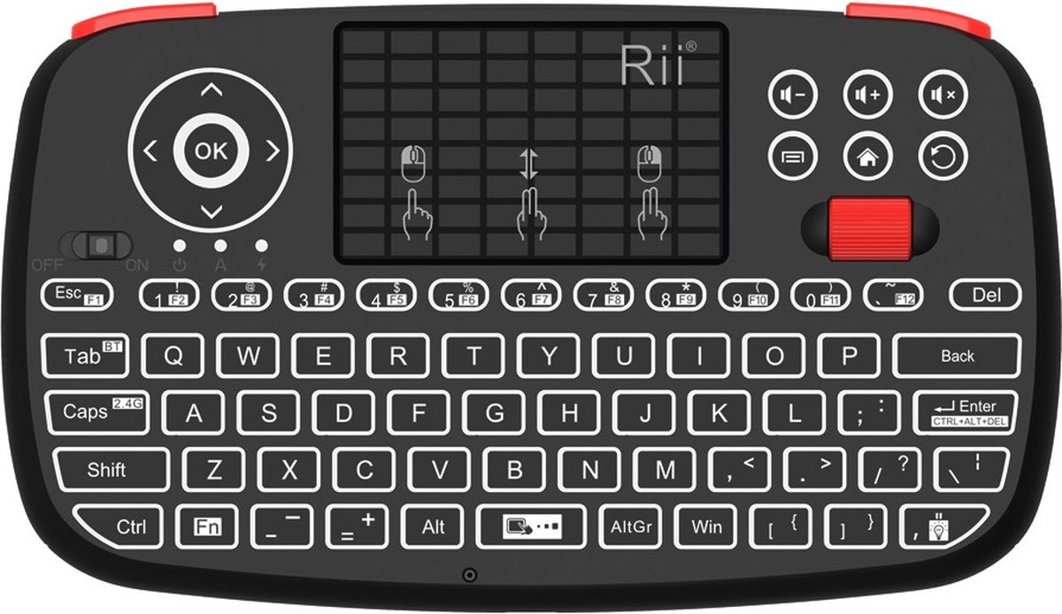 ELEMENTEY KB6 Dubbele Modus Bluetooth + 2.4Ghz USB Mini Draadloze Toetsenbord met TouchPad + Unieke Scroller - Multimediatoetsen met achtergrondverlichting - Zwart-